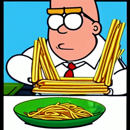 Image similar to Peter Griffin throwing pasta at Brian Griffin