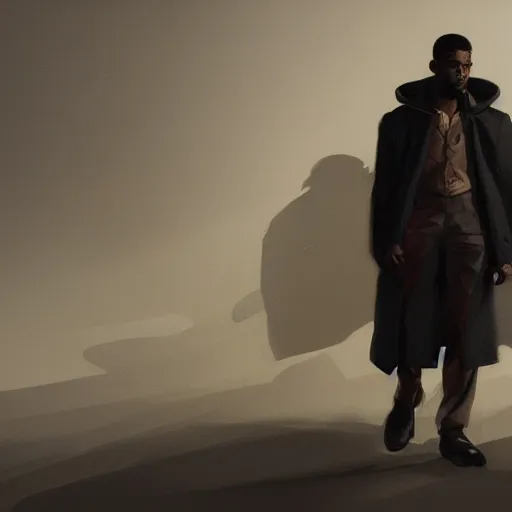 Prompt: a photorealistic dramatic fantasy render of a fit lightskinned black man wearing coat, artgerm, greg rutkowski, alphonse mucha, beautiful dynamic dramatic dark moody lighting, shadows, cinematic atmosphere, artstation, concept design art, octane render, 8 k