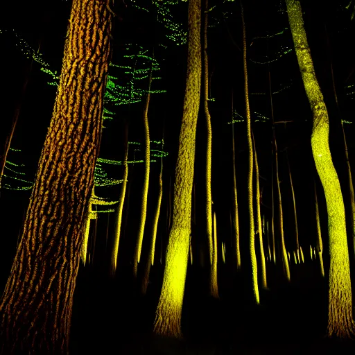Prompt: An award winning photograph of a magical forest at night.