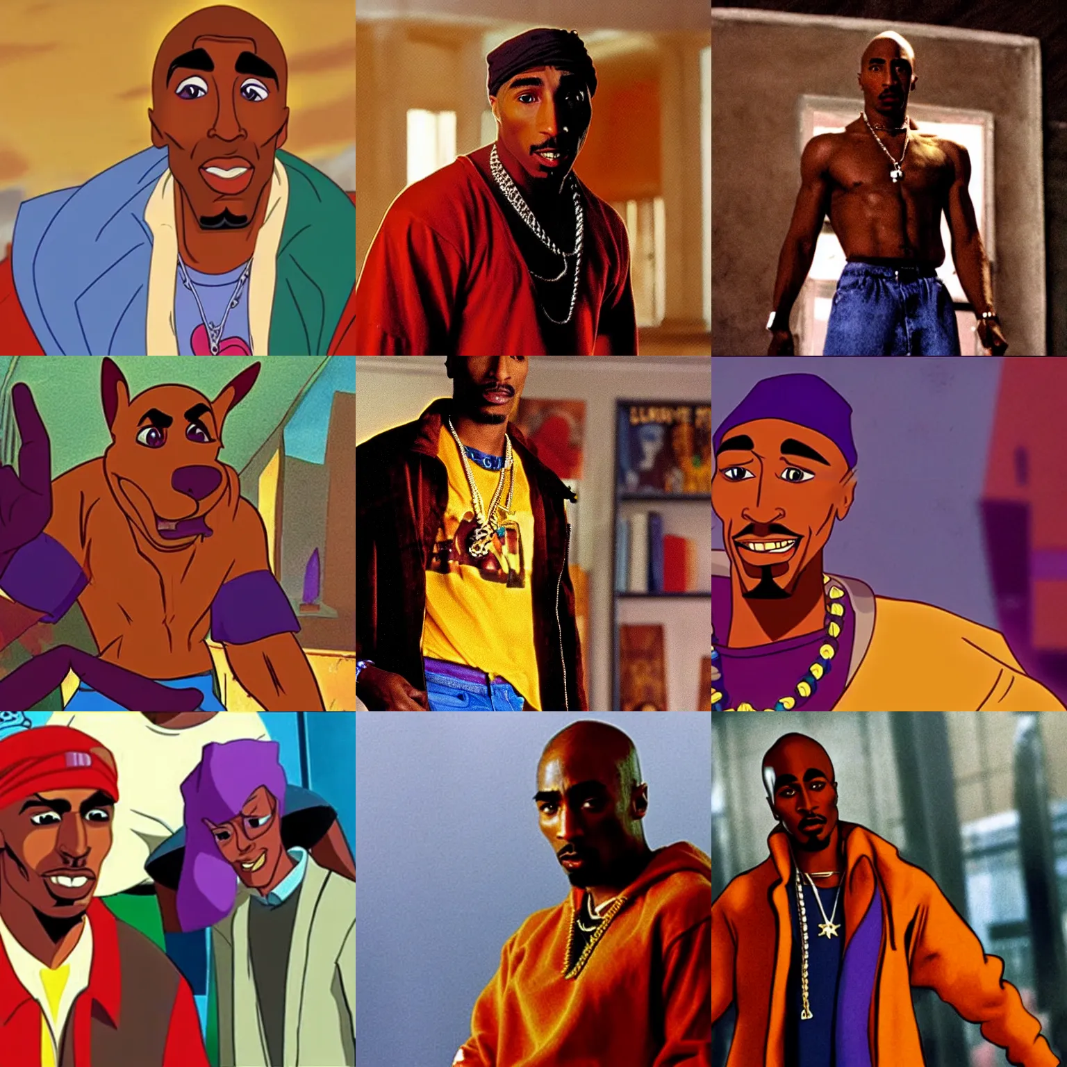 Prompt: a still of tupac shakur in scooby doo