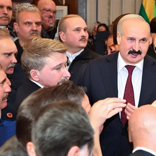Image similar to Alexander Lukashenko surrounded by Minions