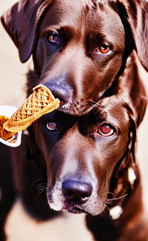 Image similar to a brown lab eating ice cream, hd photography