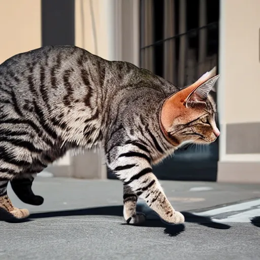 Prompt: photo of a giant cat walking in san francisco, photorealistic