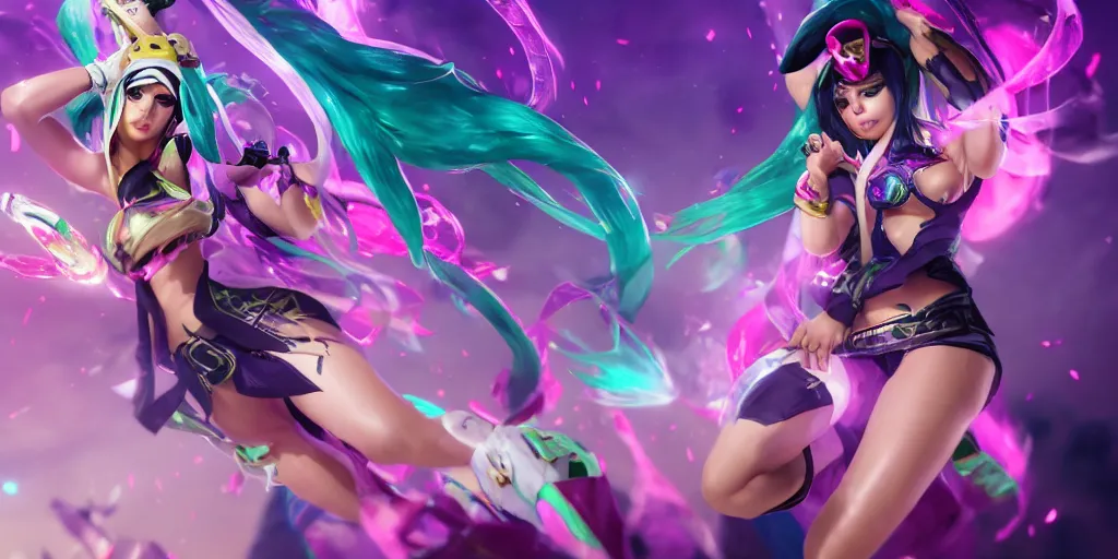 Prompt: skin concept art of pretty Arcade Akali (League of Legends) in KDA music video. 3d render, octane render, game art, realistic, highly detailed, trending on artstation, 4k, trending on artstation, pixar, cgsociety, unreal engine 5, redshift render, trending on artstation, blender, behance, cg