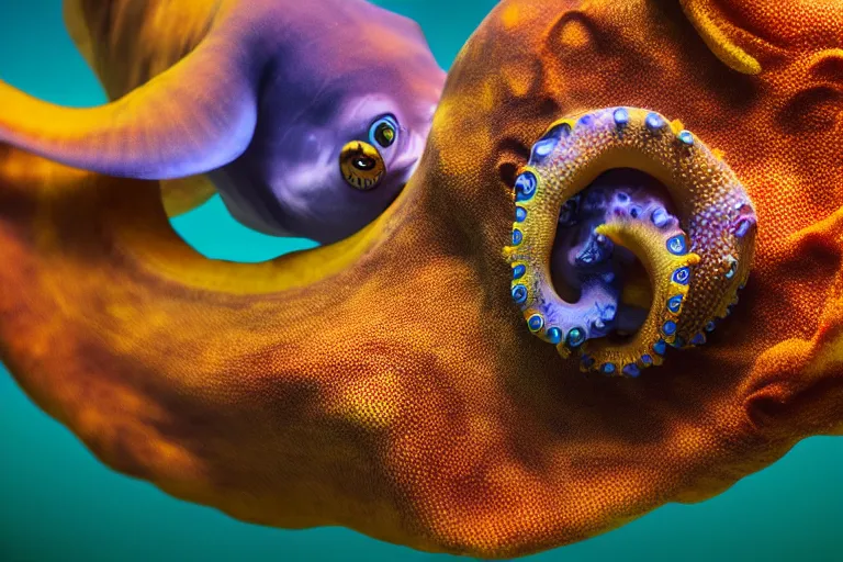 Image similar to underwater realistic hibrid jiraffe octopus, subsurface scattering, hd, 8 k, hdr