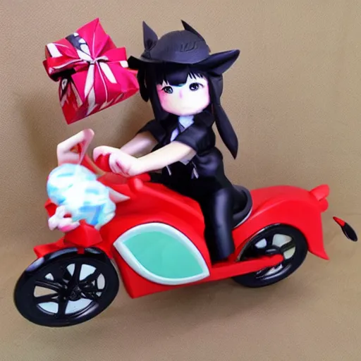 Prompt: touhou plush toy ride the bike