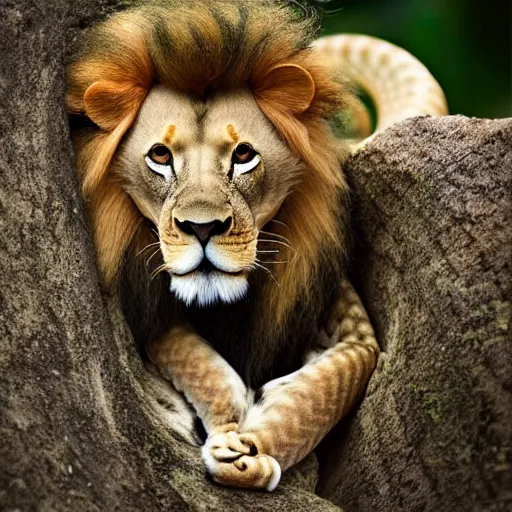 Image similar to a snake - lion - hybrid, animal photography