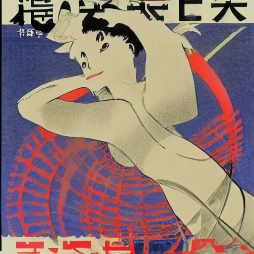 Prompt: CARTELES Magazine cover illustrated by Yoshitaka Amano. 1932. Acrylic and Watercolor on lithography paper.