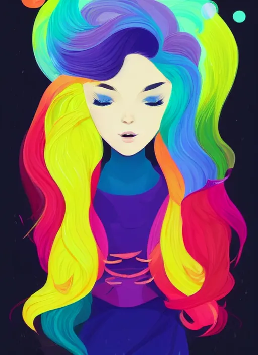 Prompt: a beautiful young woman with rainbow hair wearing a party dress. clean cel shaded vector art. shutterstock. behance hd by lois van baarle, artgerm, helen huang, by makoto shinkai and ilya kuvshinov, rossdraws, illustration, art by ilya kuvshinov