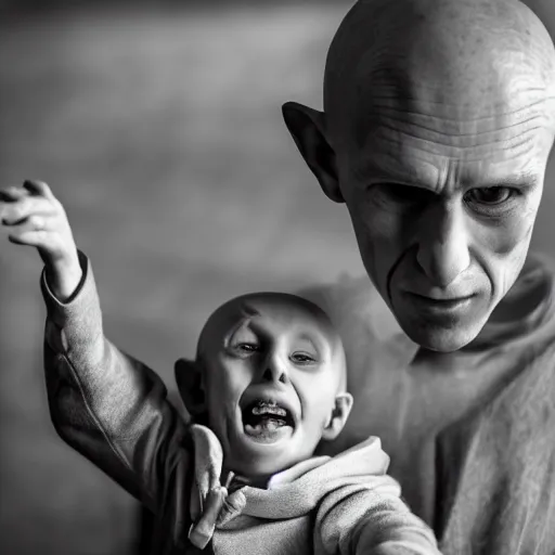 Image similar to portrait of nosferatu playing with his kid at the kindergarden, realistic detailed photography, 5 0 mm lens