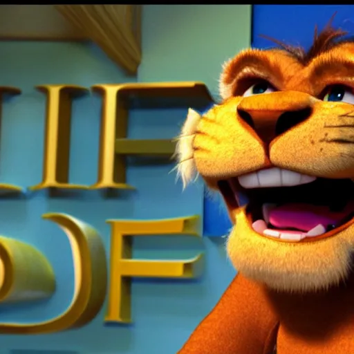 Image similar to pixar lion holding up text letters f, a, l, c, o, n, i,