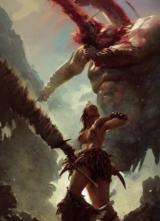 Image similar to hyper realistic photography of prehistoric barbarian paladin girl, full body, rule of thirds, conceptart, saturated colors, cinematic, vallejo, frazetta, greg rutkowski, royo, rowena morrill, juan gimenez