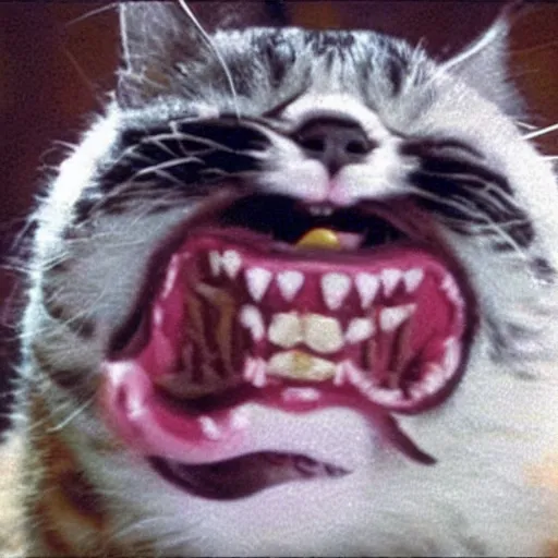 Image similar to screaming laughing cat reaction image, movie still