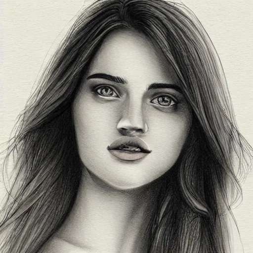 Image similar to beautiful young woman face with artist sketch detailed closeup