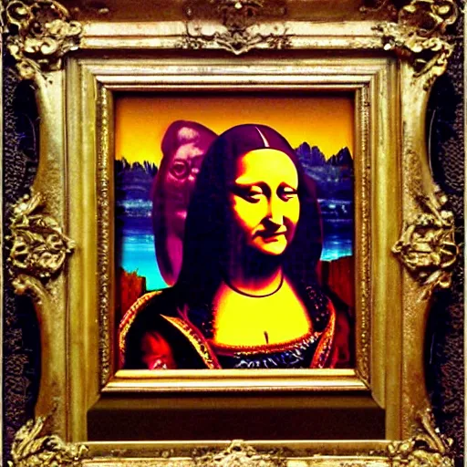 Image similar to monalisa in the style of david choe!!!!!!!!!!, oil on canvas, by david choe!!!!!!!!!!
