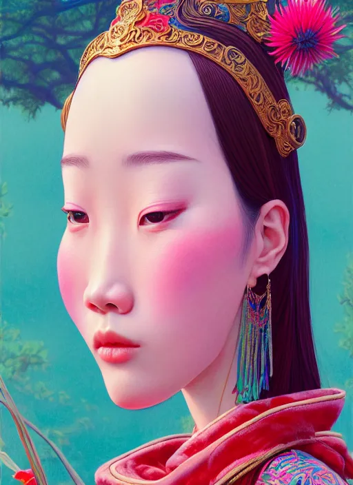 Image similar to pretty yunnan girl : : by martine johanna and simon stalenhag and chie yoshii and casey weldon and wlop : : ornate, dynamic, particulate, rich colors, intricate, elegant, highly detailed, centered, artstation, smooth, sharp focus, octane render, 8 k