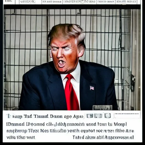 Image similar to old donald trump in jail. news phto.