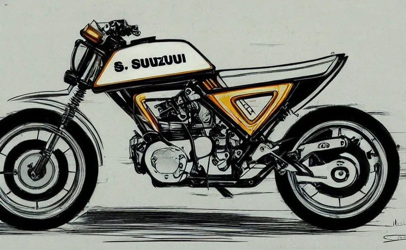 Image similar to 1 9 7 0 s suzuki enduro motorcycle concept, sketch, art,