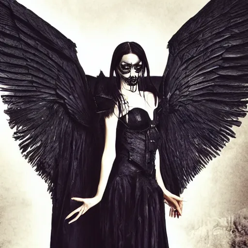 Prompt: a portrait of goth beauty with demonic wings, a photograph taken by Juan Francisco Casas