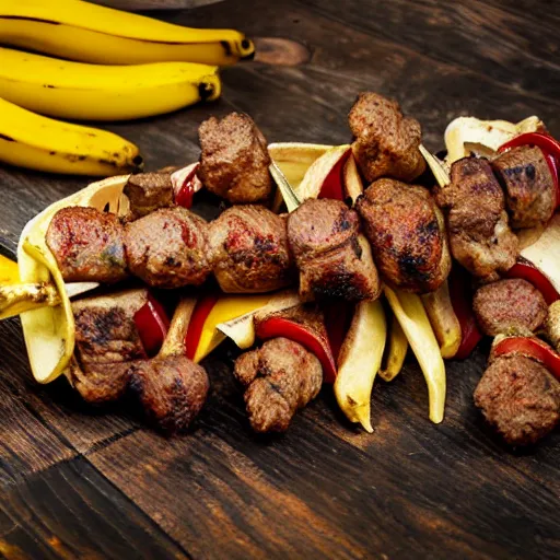 Image similar to kebab inside banana peel. Very detailed 8k