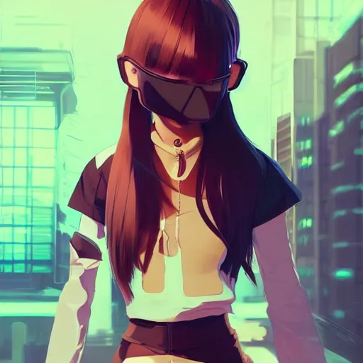 Image similar to poster woman with futuristic streetwear and hairstyle, cute face, pretty, Anime by Cushart Krentz, Kuvshinov Ilya and Gilleard James, 4k, HDR, Trending on artstation, Behance, Pinterest