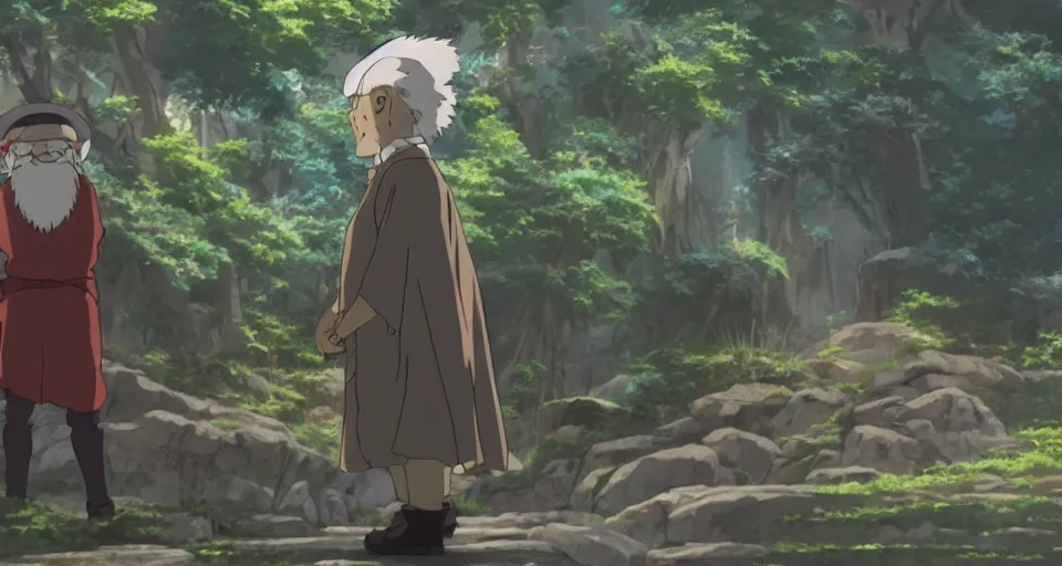 Image similar to anime grandpa on a fantasy adventure in the anime film by studio ghibli, armor, screenshot from the film by makoto shinkai