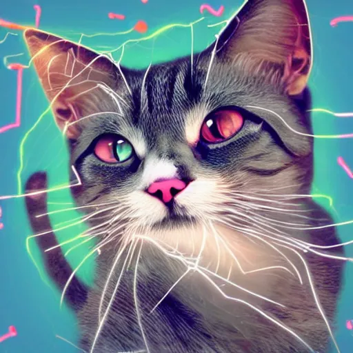 Image similar to strange attractor, but with cats in cyberspace, fantasy