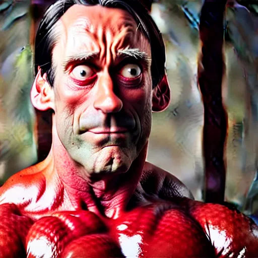 Image similar to uhd candid photo of john hamm dressed as a slab of spam. correct face. photo by annie leibowitz.