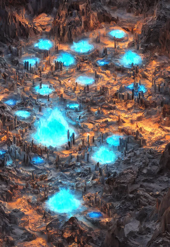 Image similar to A shining underground city in antartica made out of biological iglooss, multiple native people dancing around campfires, facinating and imposing, fantasy digital art, octane render, beautiful composition, trending on artstation, award-winning photograph, masterpiece