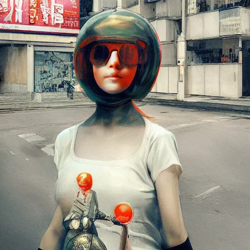 Image similar to the orange - haired vespa queen in hong kong, by stina persson and ruan jia