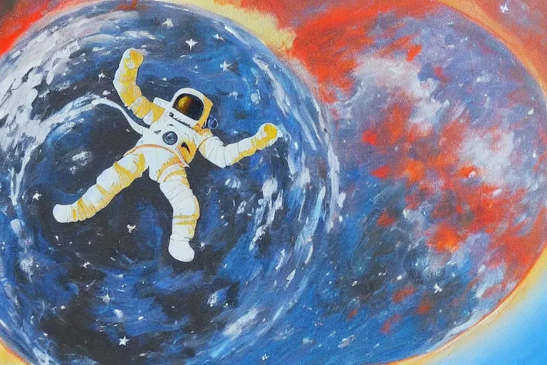 Prompt: A painting of an astronaut laying on the moon looking at earth in the style of Flooko, acrylic art, detailed,