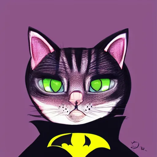 Image similar to cat the batman, cartoon, headshot, cute, smooth, natural background, cinematic lighting, 8 k, digital painting, artstation, concept art, aesthetic