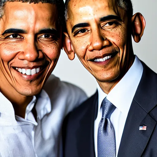 Image similar to A portrait Obama teams up with a teenage Obama, perfect faces, 50 mm, award winning photography