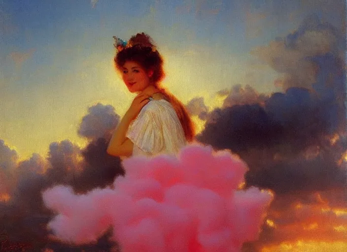 Image similar to little fluffy clouds in a cotton candy sky by alexander averin and delphin enjolras