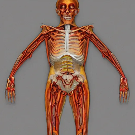 Prompt: body is of a anomalous humanoid with premortem history of severe injury. of ten external limbs, three show signs of amputation below the second joint. head is presumed to have been humanoid prior to injury, with the exception of a bilaterally symmetric third orbit located 1. 2 cm above the frontal prominence, angel autopsy pictures