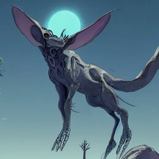 Image similar to concept art painting of an alien animal creature, detailed, cel shaded, in the style of makoto shinkai and moebius and james gurney