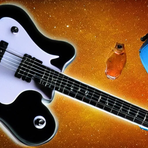 Prompt: detailed realistic idle regular sized electric guitar next to a detailed realistic idle regular sized beer can on the moon surface. detailed photo. realistic photo