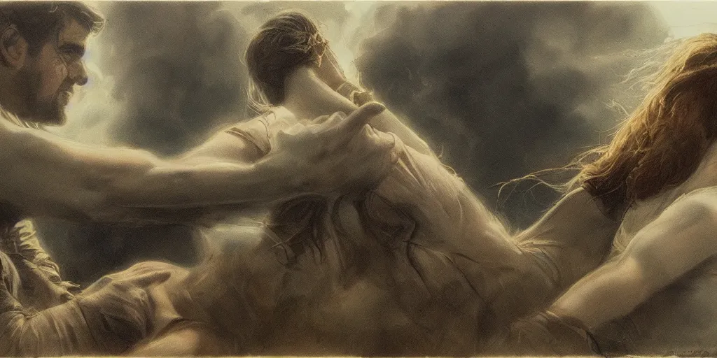 Prompt: Concept Art of cinematography of Terrence Malick film by Karl Bryullov