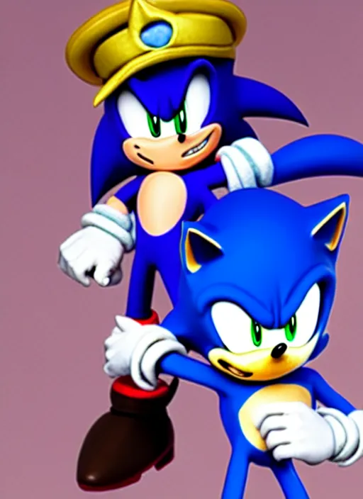 Image similar to sonic the hedgehog and jotaro kujo from jojo's bizarre adventure hanging out, photorealistic