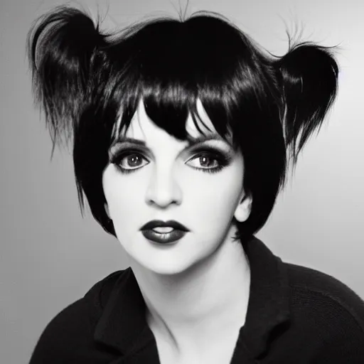 Prompt: photographic portrait of a hybrid of liza minelli and lisa maris aged 2 2, with a fringe, 8 k