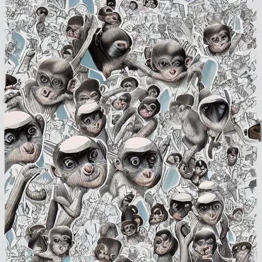 Image similar to little monkeys inside my head, digital art, hyper detailed