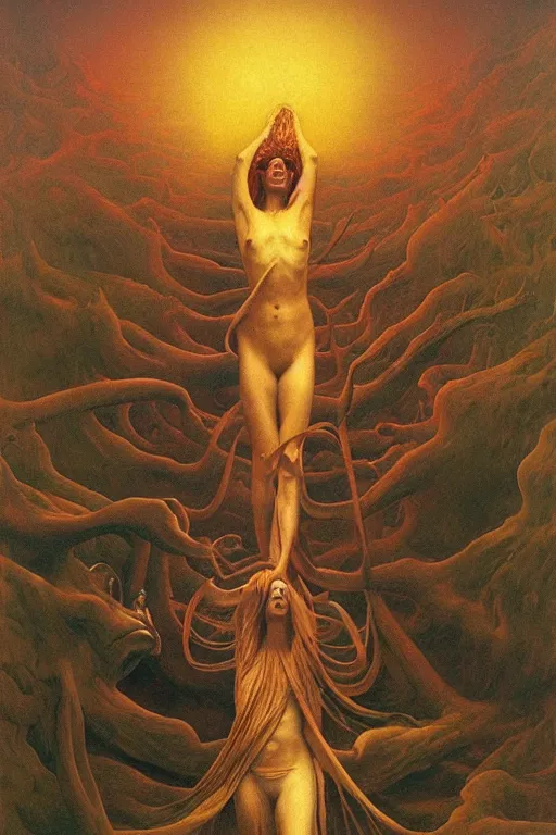 Image similar to an amazing masterpiece of art by gerald brom, Zdzisław Beksiński, ecstasy