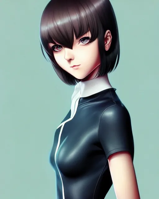 Image similar to a female student with a bob cut hair style. beautiful shadowing. art by Artgerm and Range Murata.