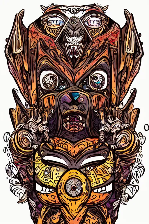 Image similar to animal mask totem roots flower tribal feather gemstone plant wood rock shaman vodoo video game vector cutout illustration vivid multicolor borderlands comics by josan gonzales and dan mumford radiating a glowing aura