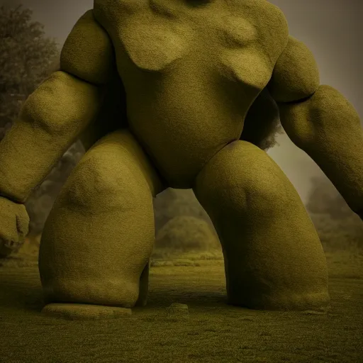 Prompt: a giant friendly golem made out of stone in a fantasy world, the golem body is full of algae,award winning photography, Cinema 4d render , HDR, studio lighting, dynamic pose, long shot, shot on Canon EOS R5, f/2.5,