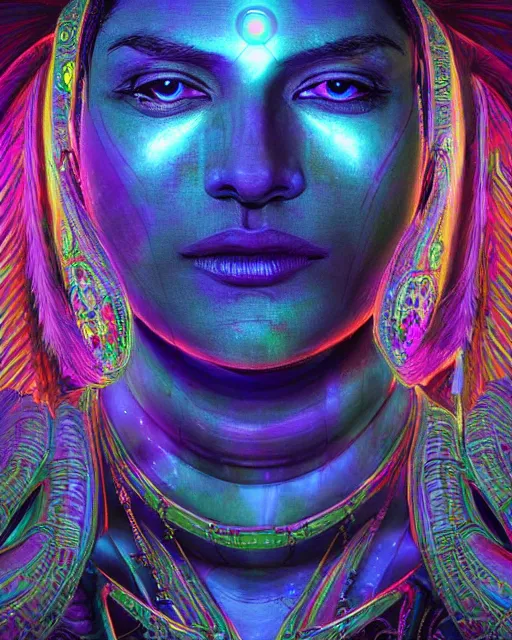 Prompt: a powerful energy psychedelic matrix indian woman, by alexander fedosav, hyper detailed digital matte painting, concept art, hyperrealism, 1 6 k resolution, cinema 4 d, 8 k resolution, trending on artstation, behance hd, a masterpiece, by stephan martiniere, particles, cel - shaded, power bright neon energy, by david a. hardy,