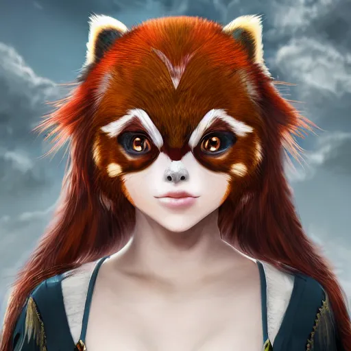 Image similar to portrait of an antrophomorph red panda girl, anime style, digital art, highly detailed, award winning, concept art, intricate, sharp focus, Trending on Artstation HQ, unreal engine 5, 4K UHD image