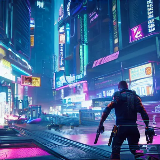 Image similar to Cyberpunk 2077 gameplay screenshot, but from a version of the game that wasn't an awful bug riddled mess