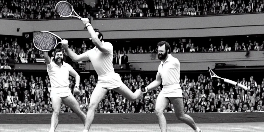 Image similar to photo of geoff capes winning wimbledon tennis final with steve silk hurley