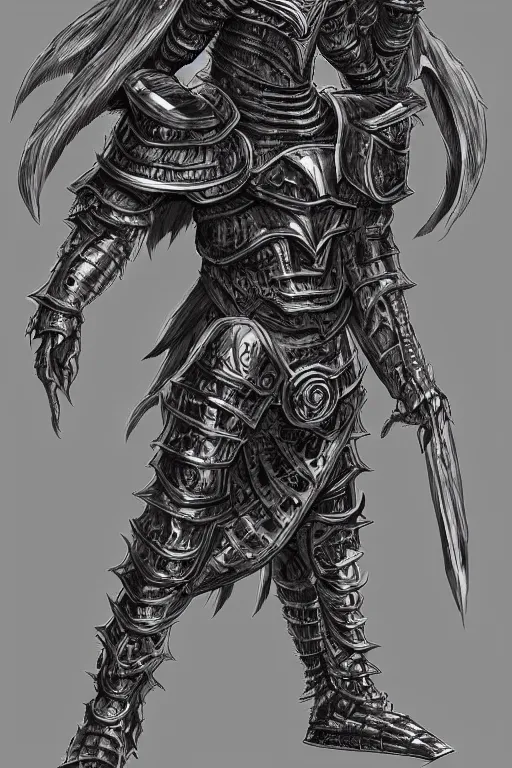 Prompt: armoured warrior humanoid monster, symmetrical, highly detailed, digital art, raven themed armour, sharp focus, trending on art station, kentaro miura manga art style